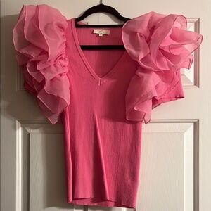 Entro Pink Ruffled Blouse with Voluminous Sleeves